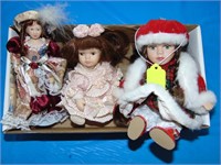 Box Lot of 3 Small Porcelain Dolls