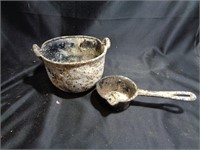 2 pc Cast Iron Items Pot and Spoon
