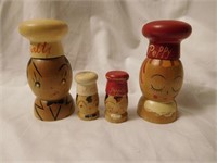 Mid-century hand carved wood salt and pepper