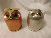 2 unique metal owl banks