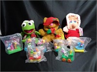 3 large Muppets and 7 Happy meal Toys