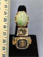 Men's US Navy emblem ring and a woman's 18K filigr