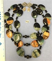 3 strand agate stone necklace with 2 attached reli