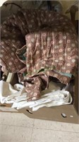 Box lot with bed coverlet and matching curtains