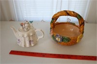 Ceramic Tea Pot and Ceramic Basket