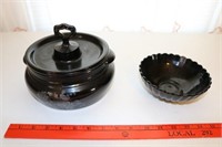Black Milk Glass Covered Dish and Bowl