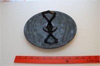 Etched Black Milk Glass Platter with Handle