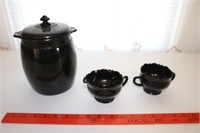 Black Milk Glass Canister and Cream and Sugar