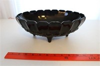 Large Black Milk Glass Footed Bowl, Fruit Motif