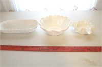 Three Milk Glass Bowls, Various Patterns