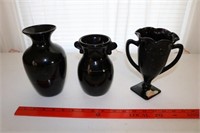 Three Black Milk Glass Vases