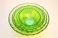 Set of 5 Green Vintage Glass Nesting Bowls