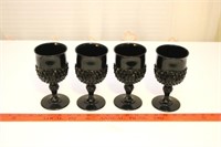 4 Black Milk Glass Goblets