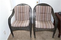 Pair of Resin Wicker Chairs w/ Cushions