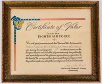 WWII 8th Air Force Certificate of Valor