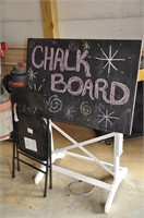 3 CHAIRS AND CHALK BOARD