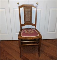 Antique Wood & Tapestry Seat & Cane Back Chair