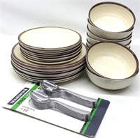 Melamine Dishes & 24 Soup Spoons