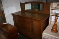 Antique Oak Sideboard with Mirror 48 x 20.25 x 54H
