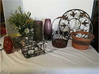 Assorted baskets, vases and more