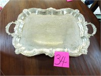 Large Silver Plate Serving Tray with Feet 16 X 24