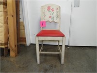 Painted Wood Chair with Red Vinyl Seat