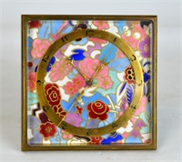 Bronze Enamel Clock w. Floral Design