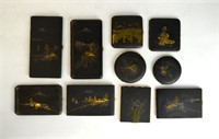 Ten Japanese Mix Metal Black Lacquered Boxes