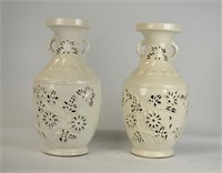 Pr Chinese White Glazed Porcelain Vases