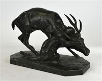 Bronze Signed Barye"Attack" w. Foundry Mark