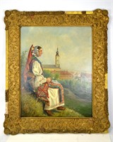 Framed Oil Painting with Spain  Lady