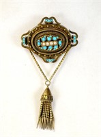 Victorian 14K Gold Pin with Turquoise