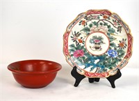 Chinese Porcelain Plate & Japanese Lacquar Bowl