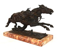 Bronze Horse & Man Sculpture