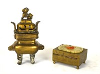 Chinese Gilt Bronze Censer & Box