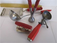 Early red handle kitchen utensils