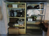 Two metal shelf units and contents
