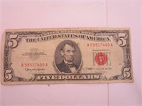 1963 Five Dollar Bill Red Seal United Stated Note