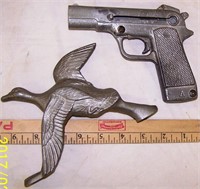 METAL DUCK AND PISTOL FROM OLD TARGET SHOOTING