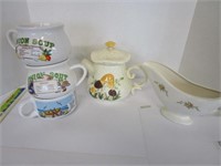 Gravy Boat, soup bowls, mushroom tea pots