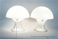 Hand Blown White Glass Mushroom Lamps
