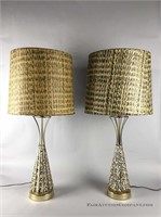Pair of Brass and Ceramic Atomic Era Lamps