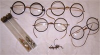 LOT OF FOUR VINTAGE EYE GLASES PLUS PARTS