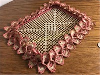 Vintage crochet pink & ecru 3D Doily