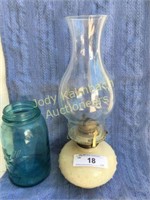Hobnail glass base vintage oil lamp