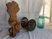 antique wooden pull toy with wagon