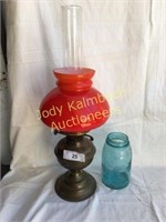 Double wick Duplex oil lamp with globe & shade