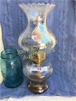 Irridescent glass oil lamp