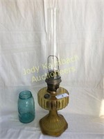 Antique Amber glass oil lamp