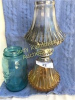 Irridescent pleated glass oil lamp